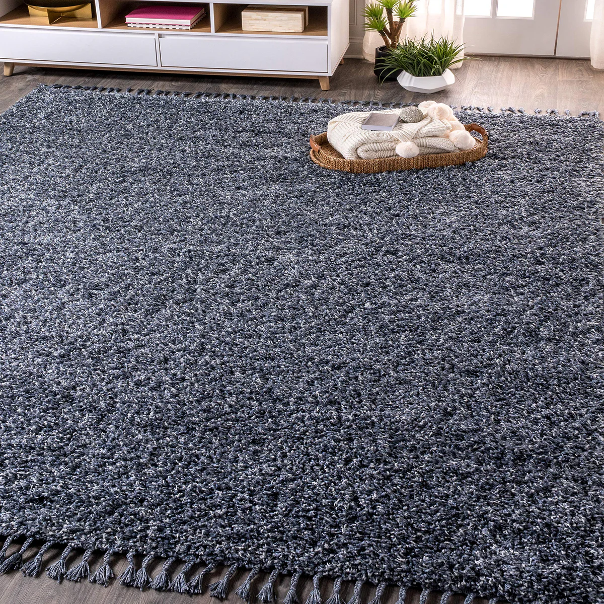JONATHAN Y Mercer Denim Blue Shag Tassel Area Rug