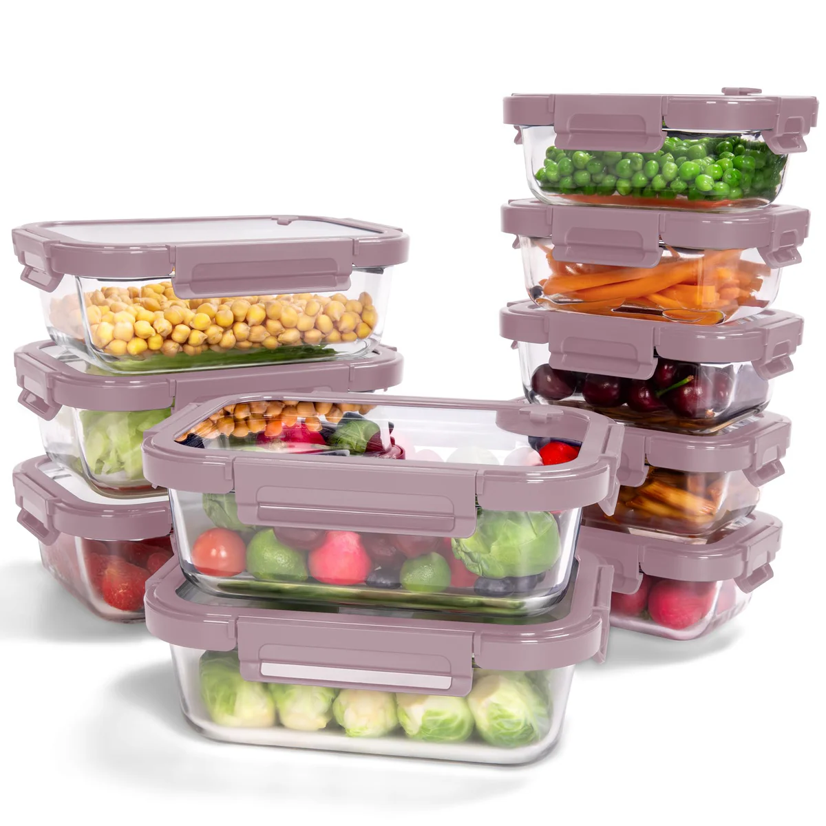 BOROHOUSE 10-Pack Glass Food Storage Containers with Tempered Lids
