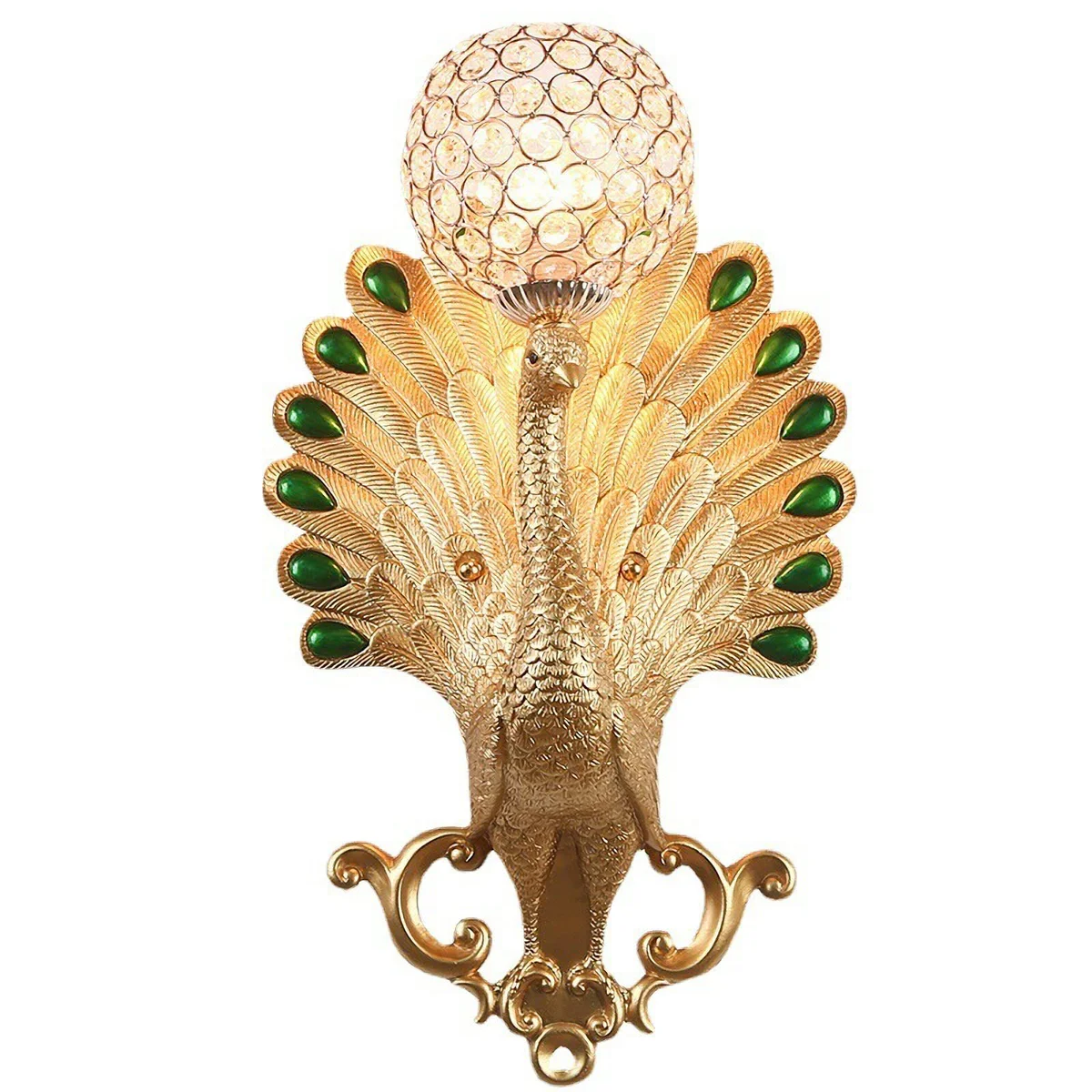 CEKUXPS Peacock Resin Crystal Wall Sconce