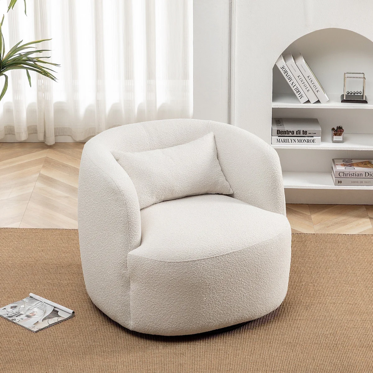 Kinwell Boucle Swivel Barrel Chair