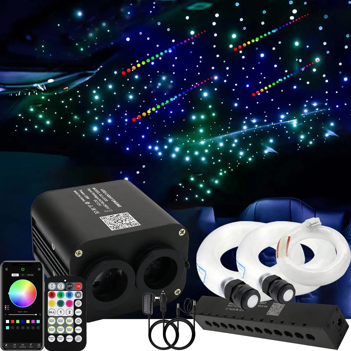 AZIMOM Fiber Optic Starlight Headliner Kit, Twinkle Meteor, 1200pcs