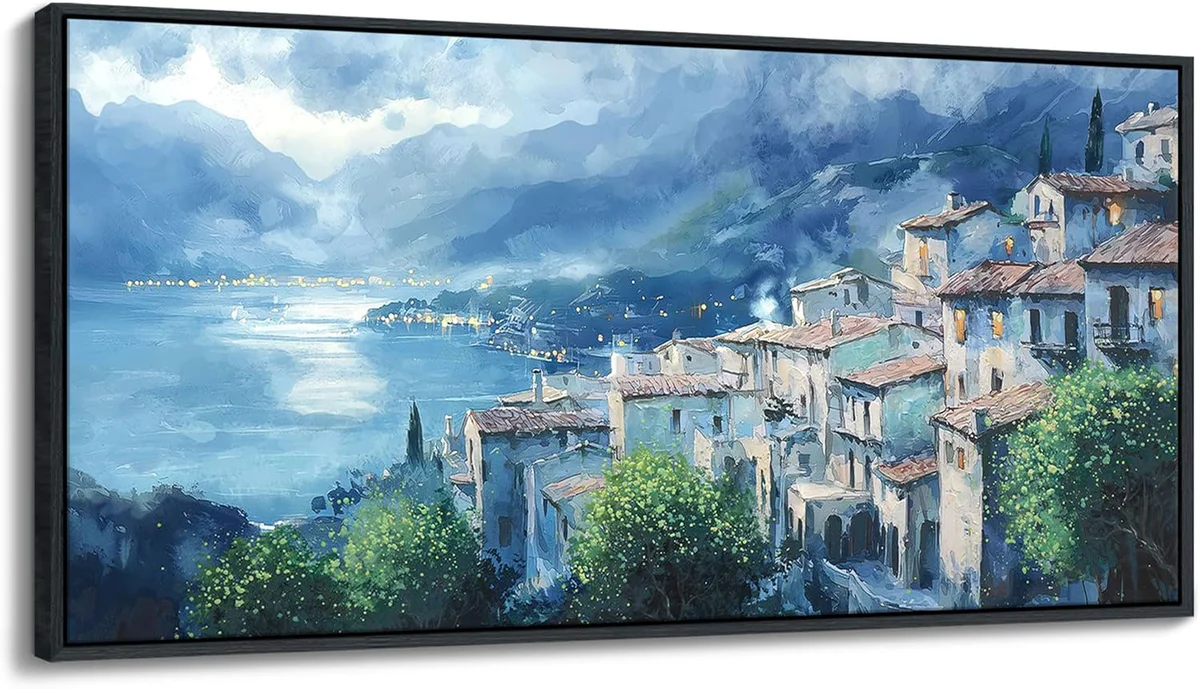 JEAWA Framed Canvas Painting - Town Landscape Art