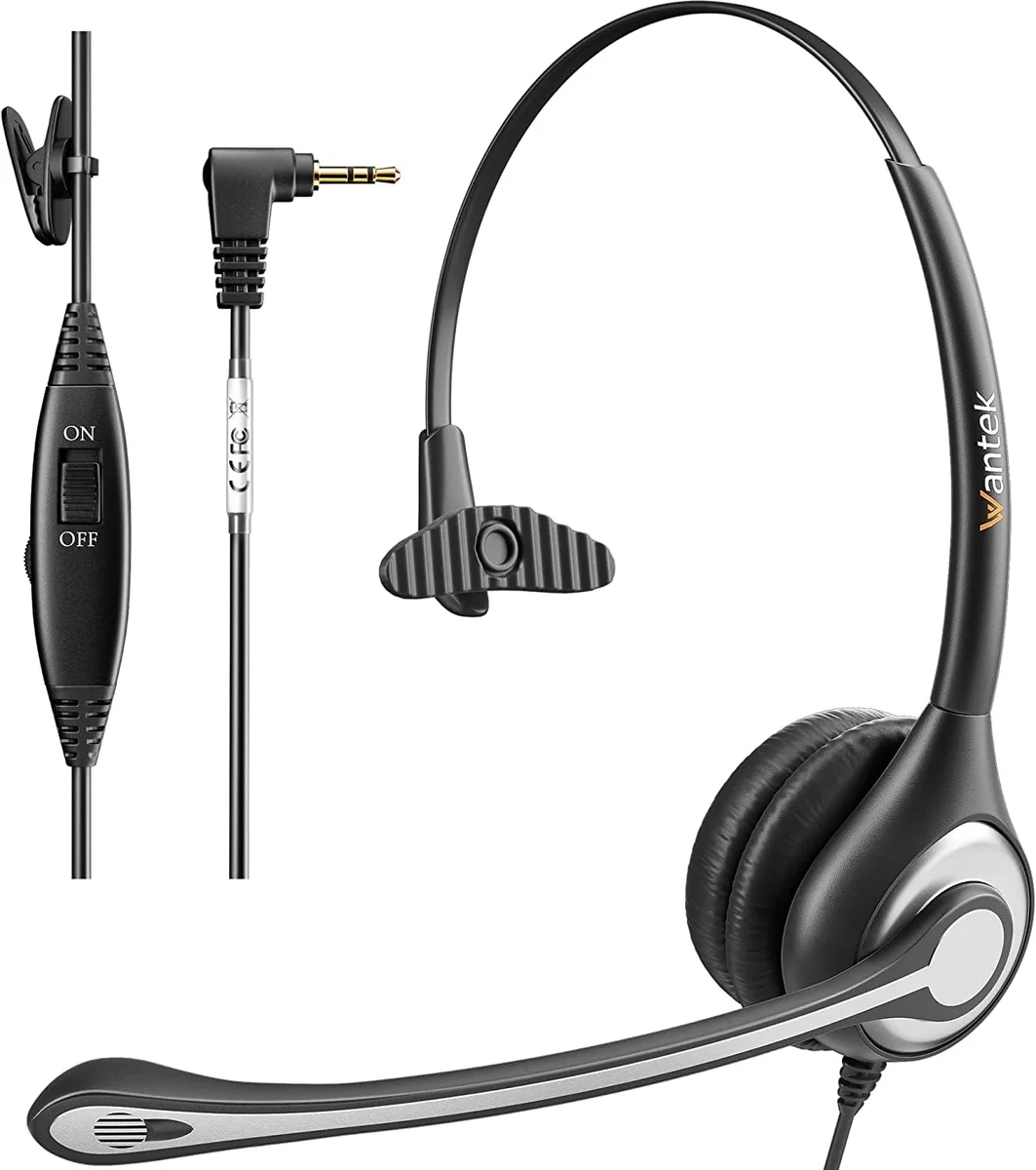 Wantek 2.5mm Telephone Headset with Noise Cancelling Microphone
