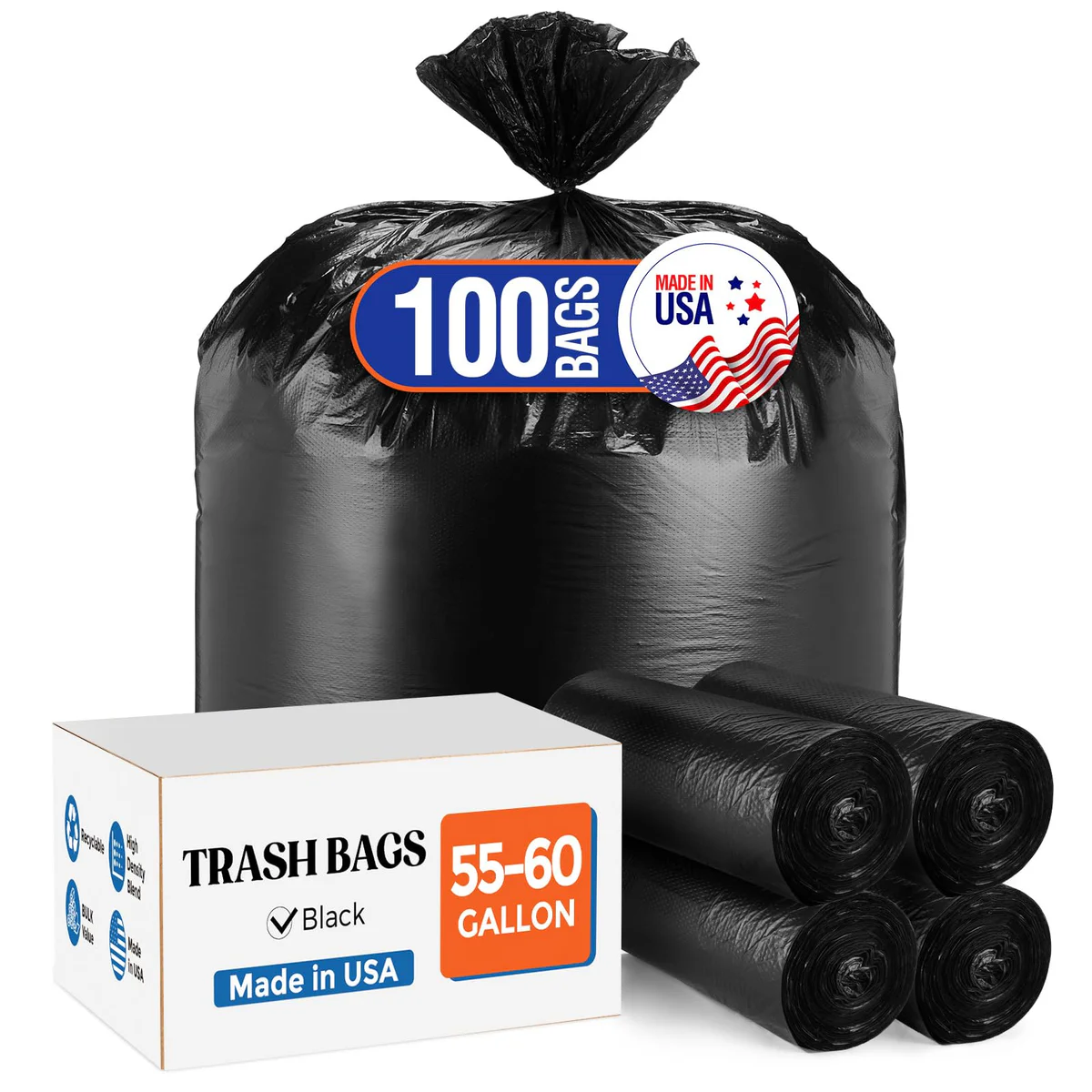 Delxo 55-60 Gallon Black Trash Bags