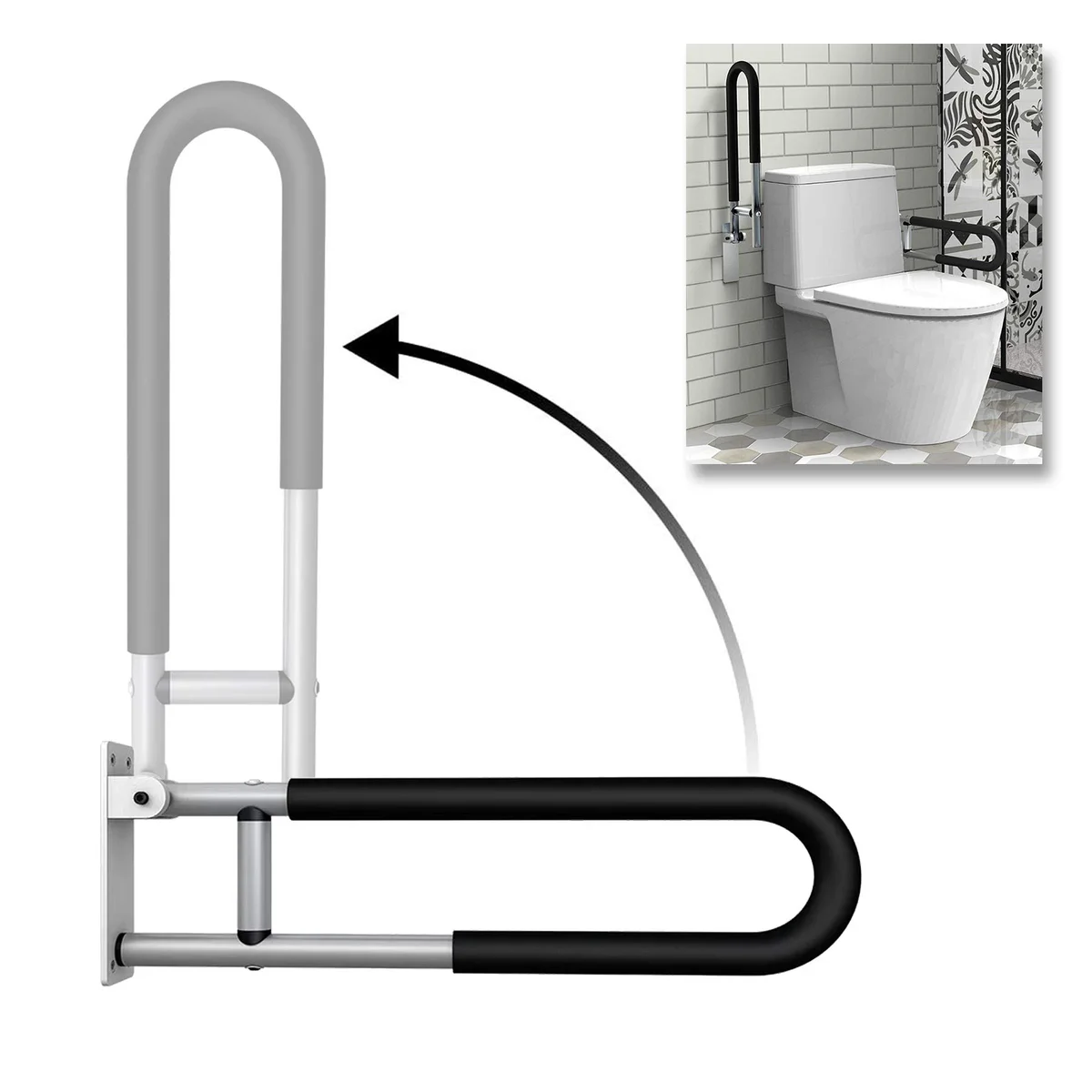 FlySkip Folding Toilet Grab Bar Flip-Up Bathroom Handrail