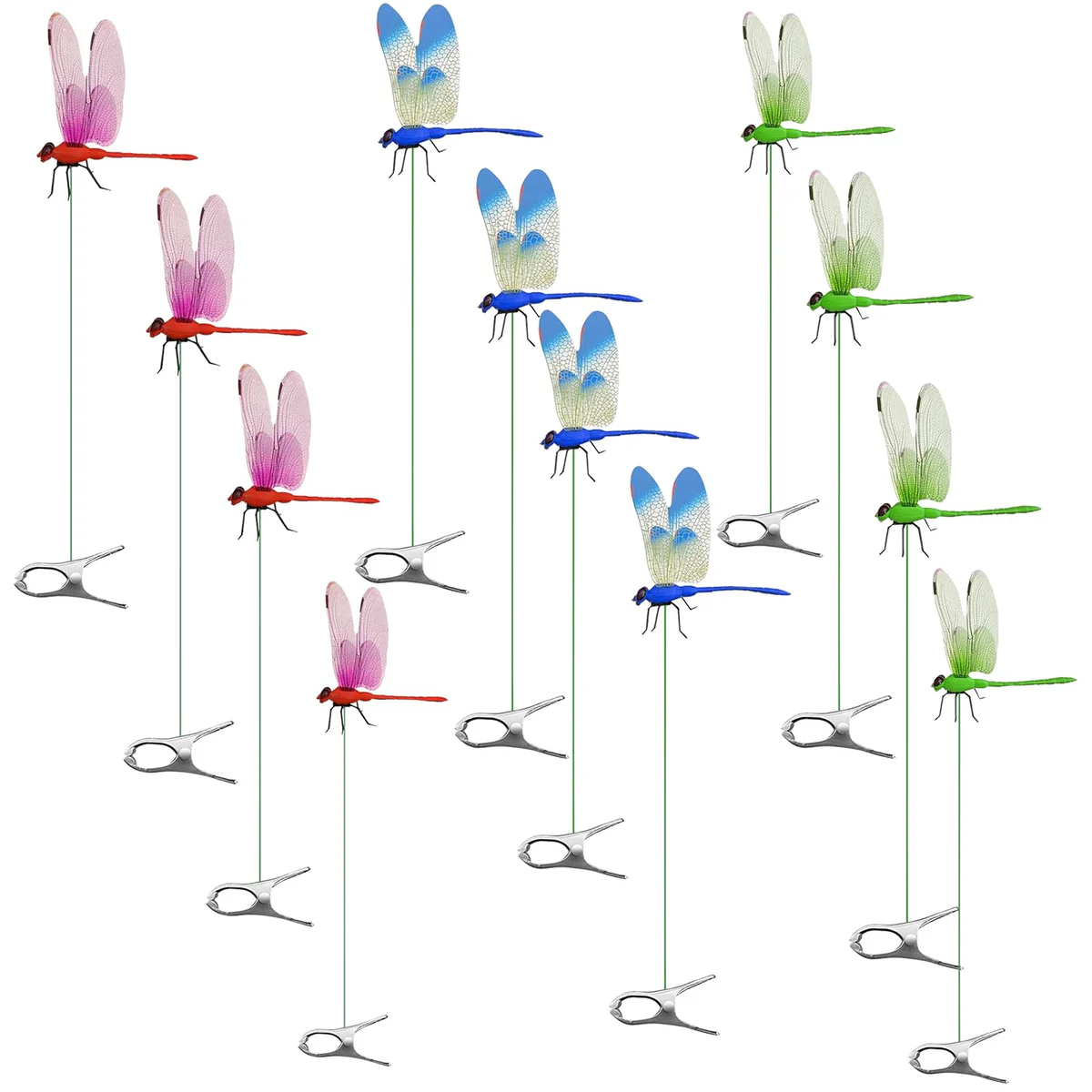 (QTY 2) PYSUG Dragonfly Garden Stakes with Clips, 12 Pack