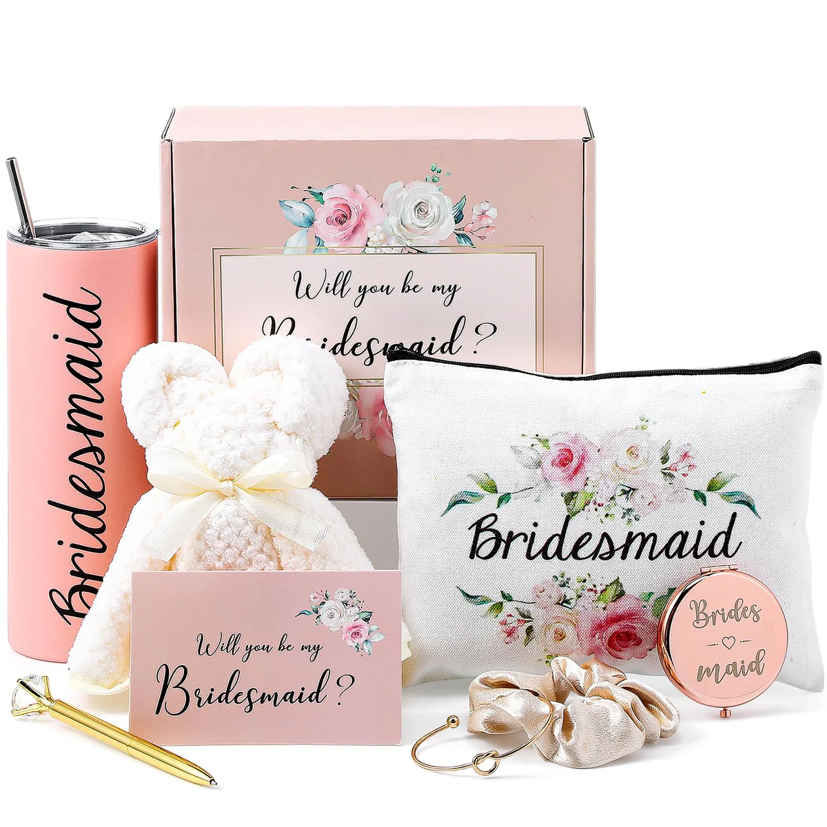 FillTouch Bridesmaid Gift Box Set with Tumbler, Bag, Socks