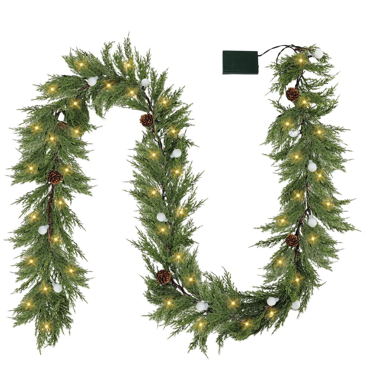 Gudegou Prelit Pine Christmas Garland with Timer