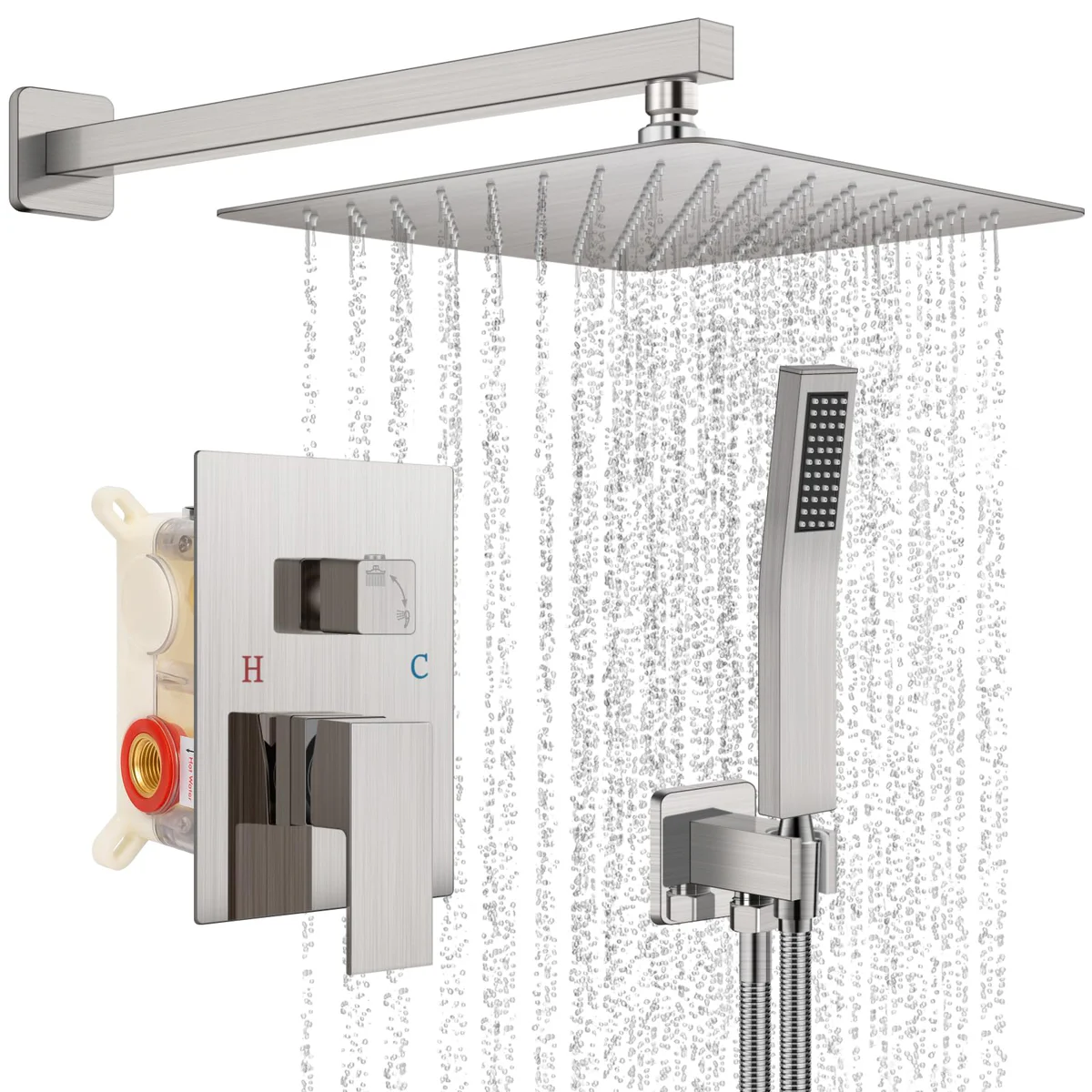 Baetuy Complete Shower Faucet Set with Rainfall Shower Head