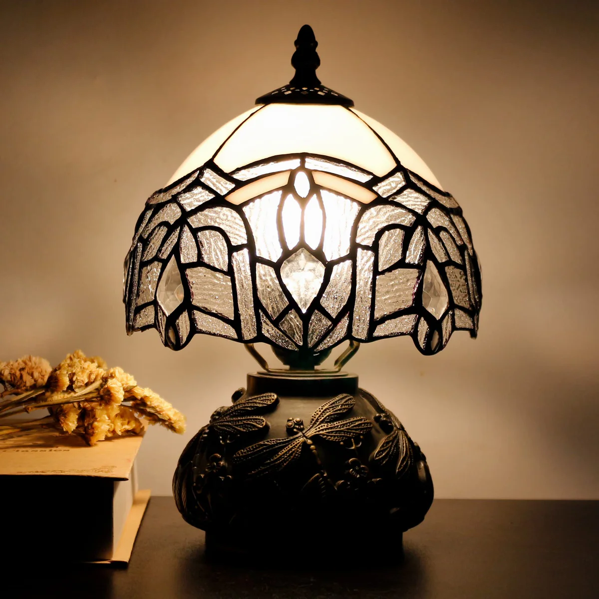 SYETL Stained Glass Table Lamp Mushroom Desk Night Light