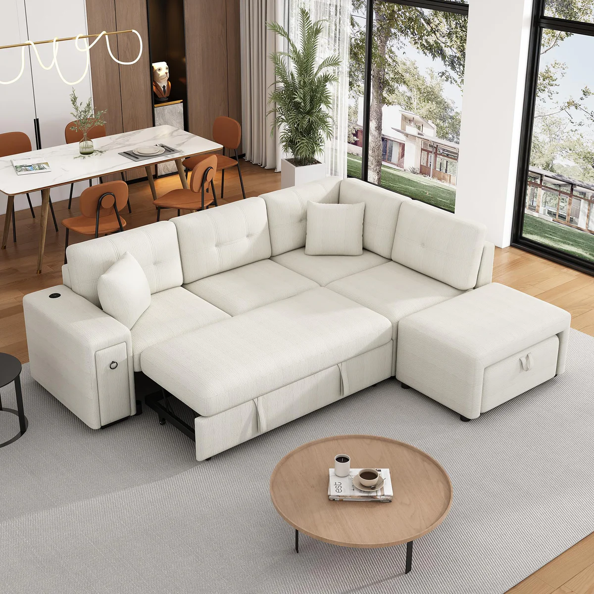 Eafurn L-Shaped Sleeper Sectional Sofa 