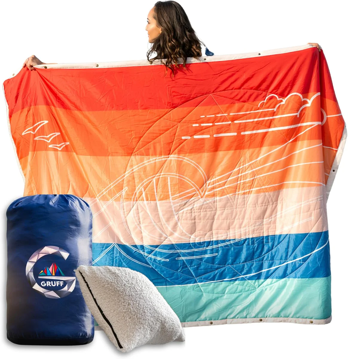 Gruff Ultimate 5-in-1 Outdoor Camping Blanket & Pillow – Waterproof Quilt and Travel Blanket 2 x 1.3 m – Compact, Durable, and Versatile for Outdoor use, Hiking, and Adventures