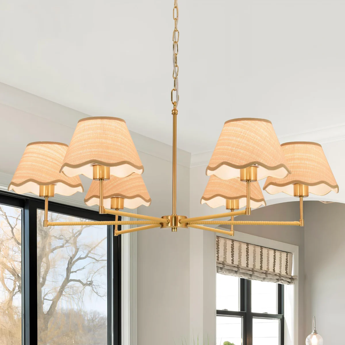 KUSSCO 6-Light Boho Rattan Shade Chandelier