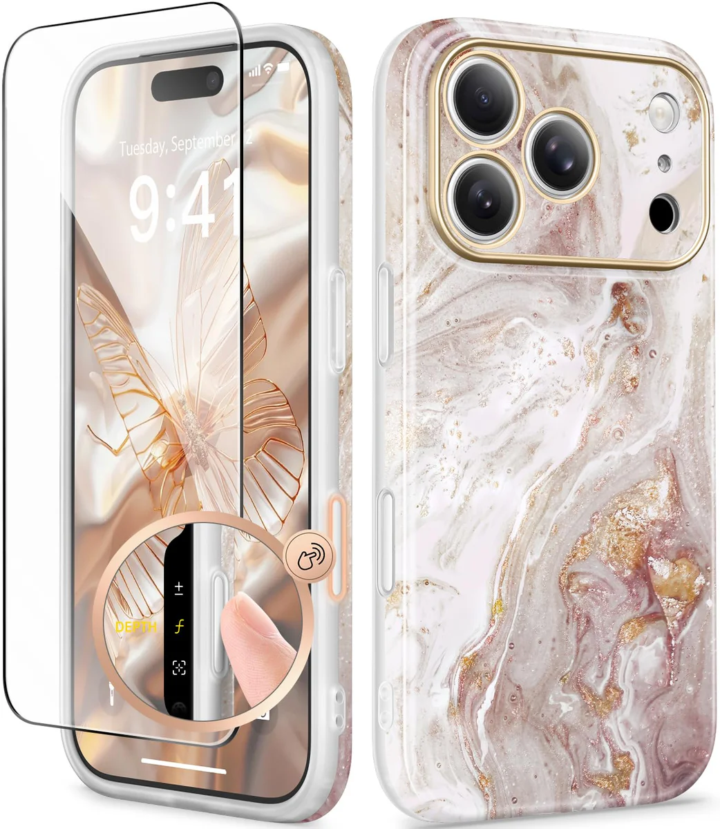 GVIEWIN iPhone 17 Pro Magnetic Marble Case with Screen Protector