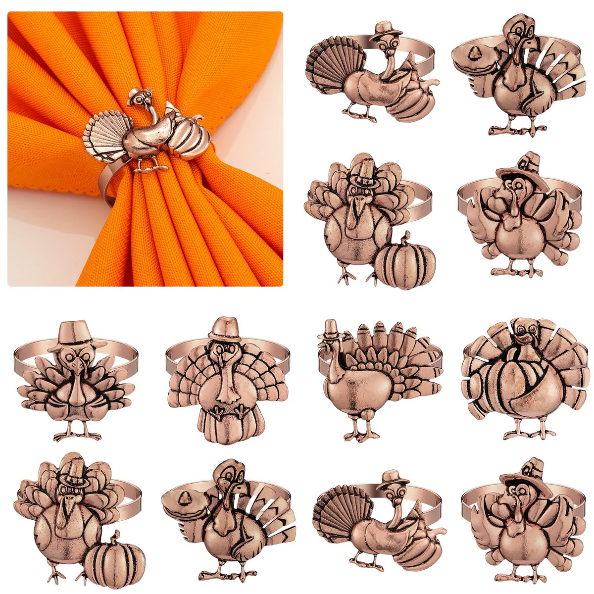 WILLBOND Turkey Thanksgiving Napkin Rings