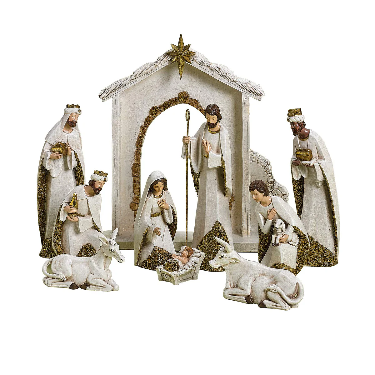 Roman Ivory and Gold Christmas Nativity Set 
