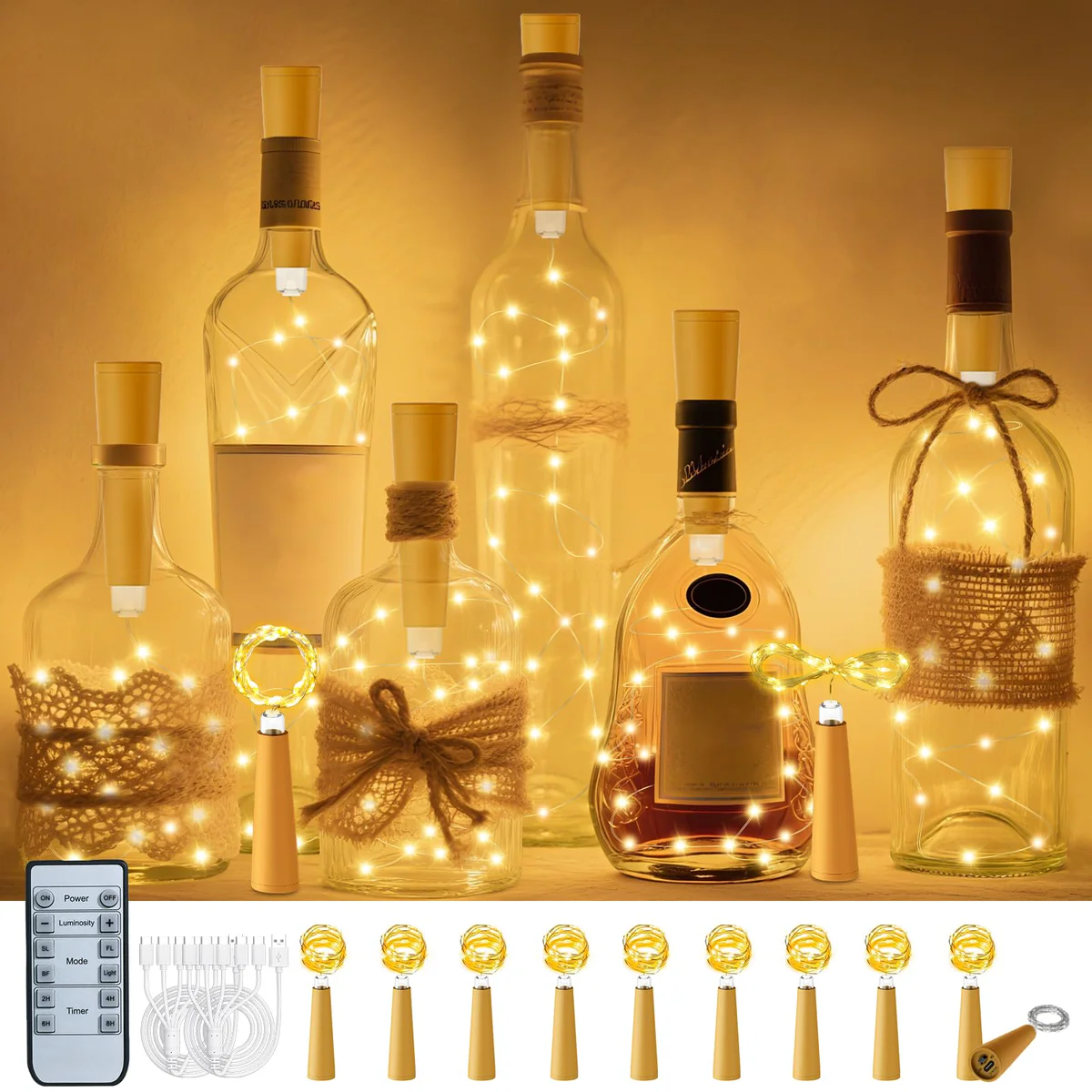 PChero Wine Bottle Cork Lights Fairy String with Remote Timer