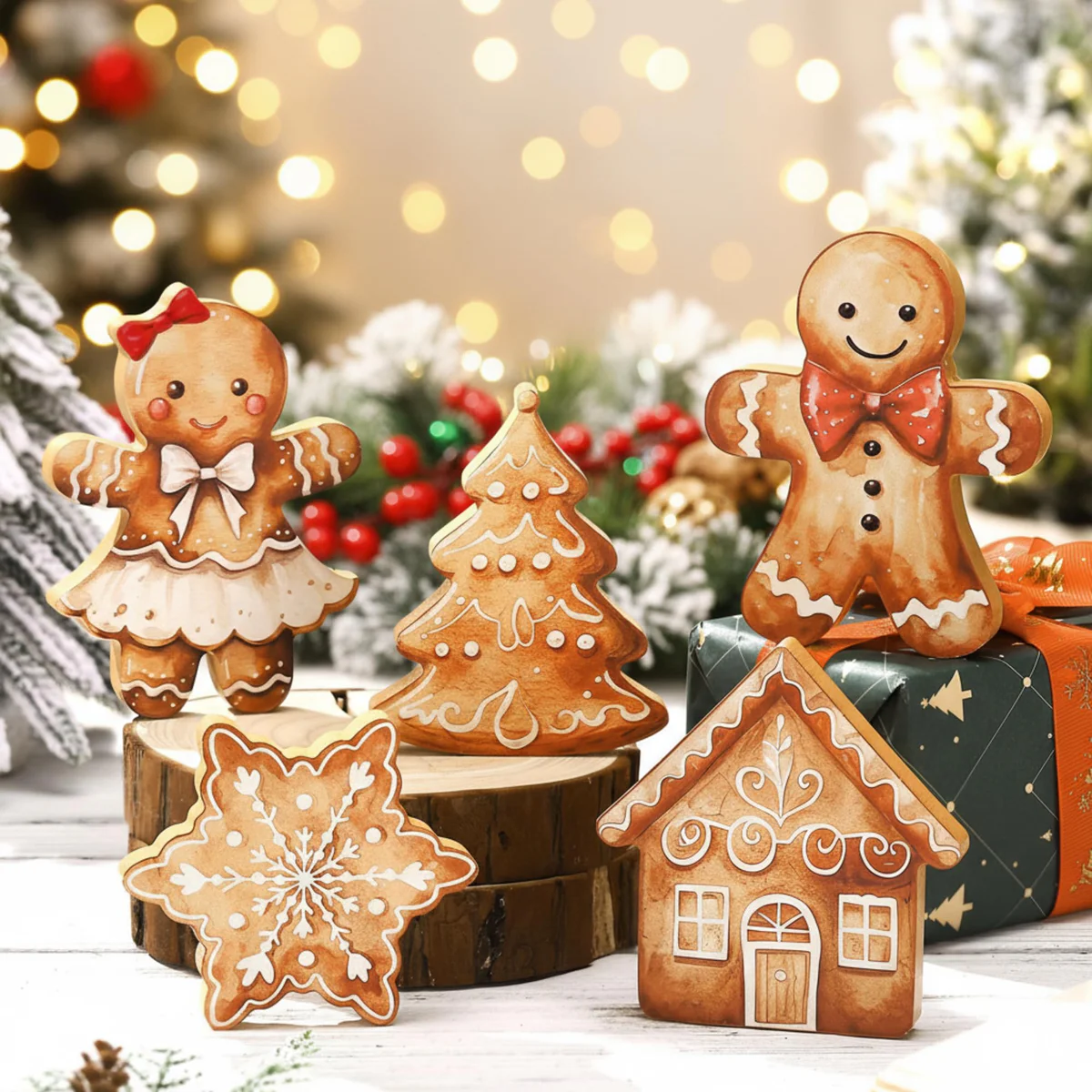Threehoney Gingerbread Christmas Table Decoration Set