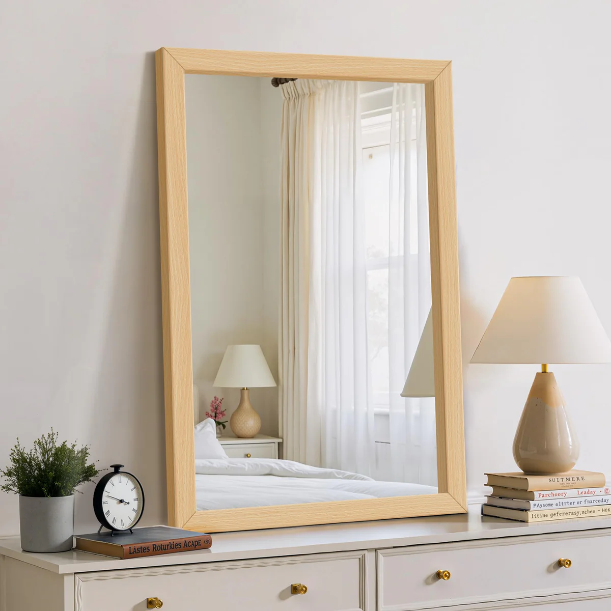 Delma Rectangular Accent Mirror with Wood Frame