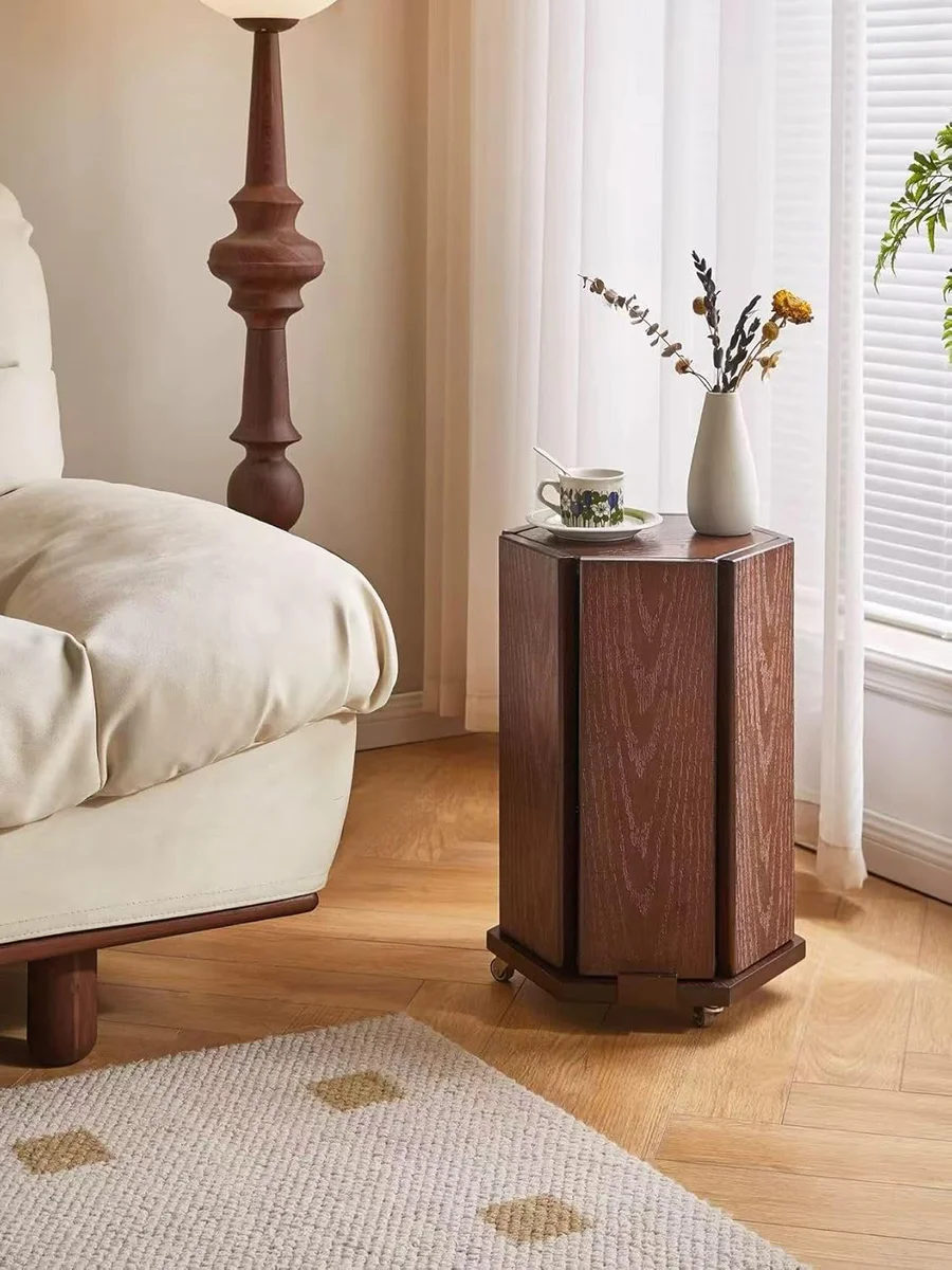 Walnut Wood Nesting Table with Wheels