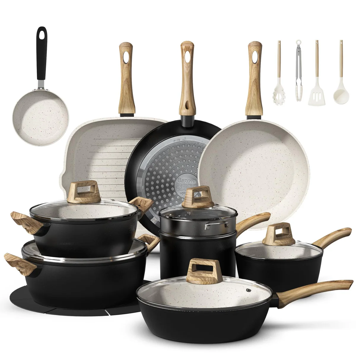 Bazova 25-Piece Non-stick Ceramic Cookware Set