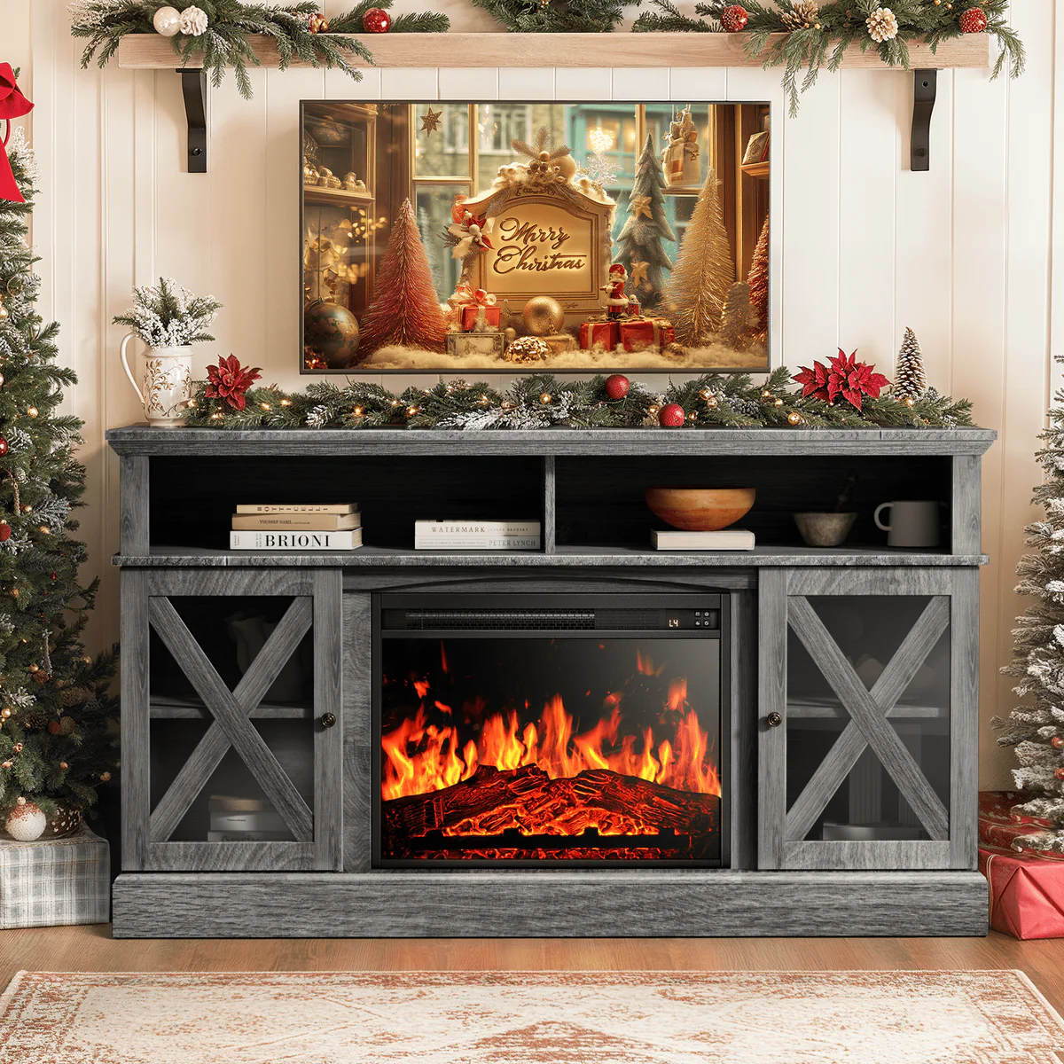 Electric Fireplace TV Stand Media Console with Storage Cabinet, image size:1200x1200
