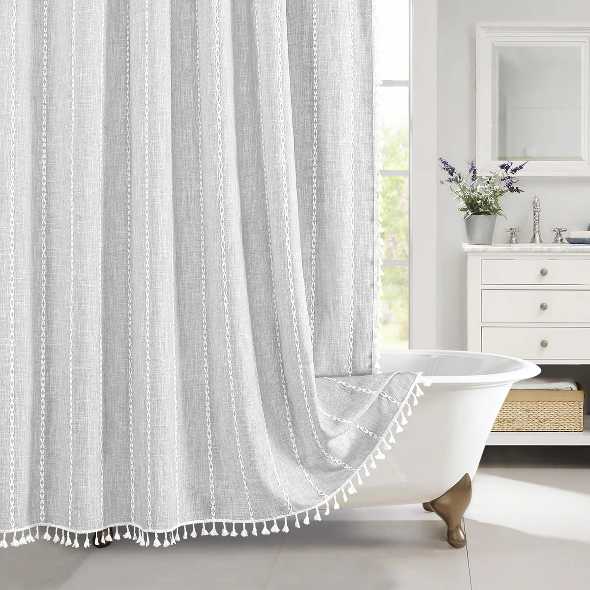 MitoVilla Tassel Fabric Shower Curtain