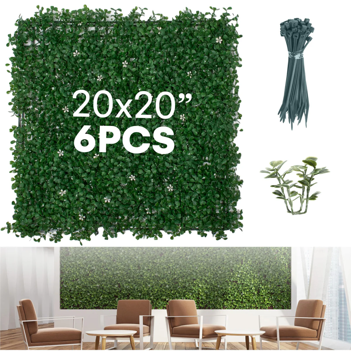 flybold Artificial Boxwood Hedge Panels, 6 Pack