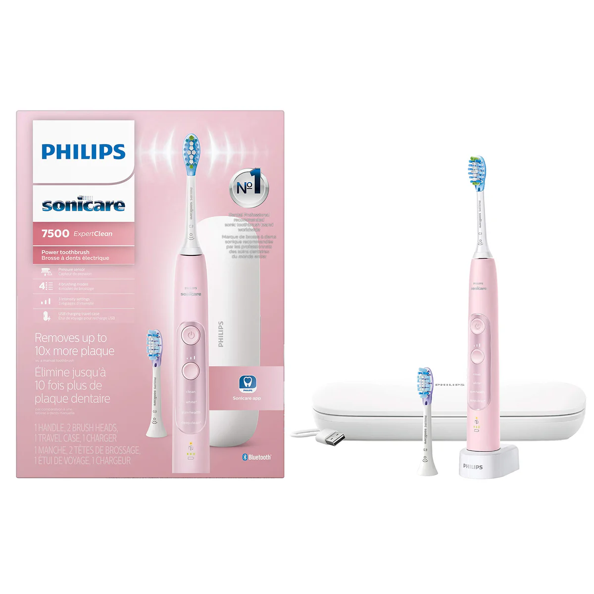 Philips Sonicare HX9690/07 ExpertClean 7500 Bluetooth Rechargeable Electric Toothbrush Pink