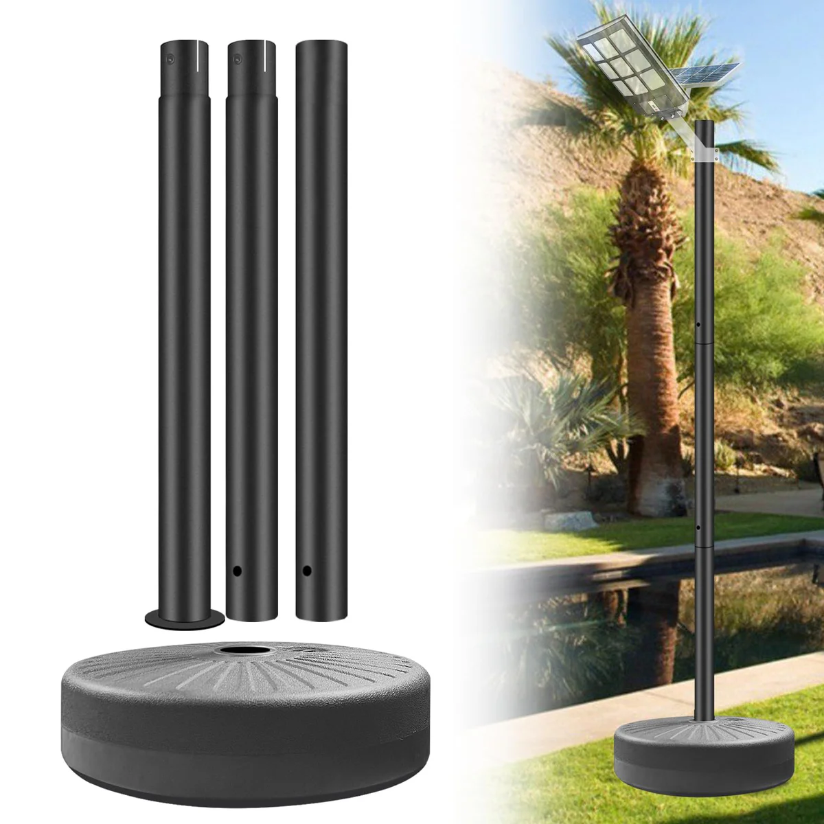 Outdoor Light Pole with Fillable Base – Heavy Duty Freestanding Post