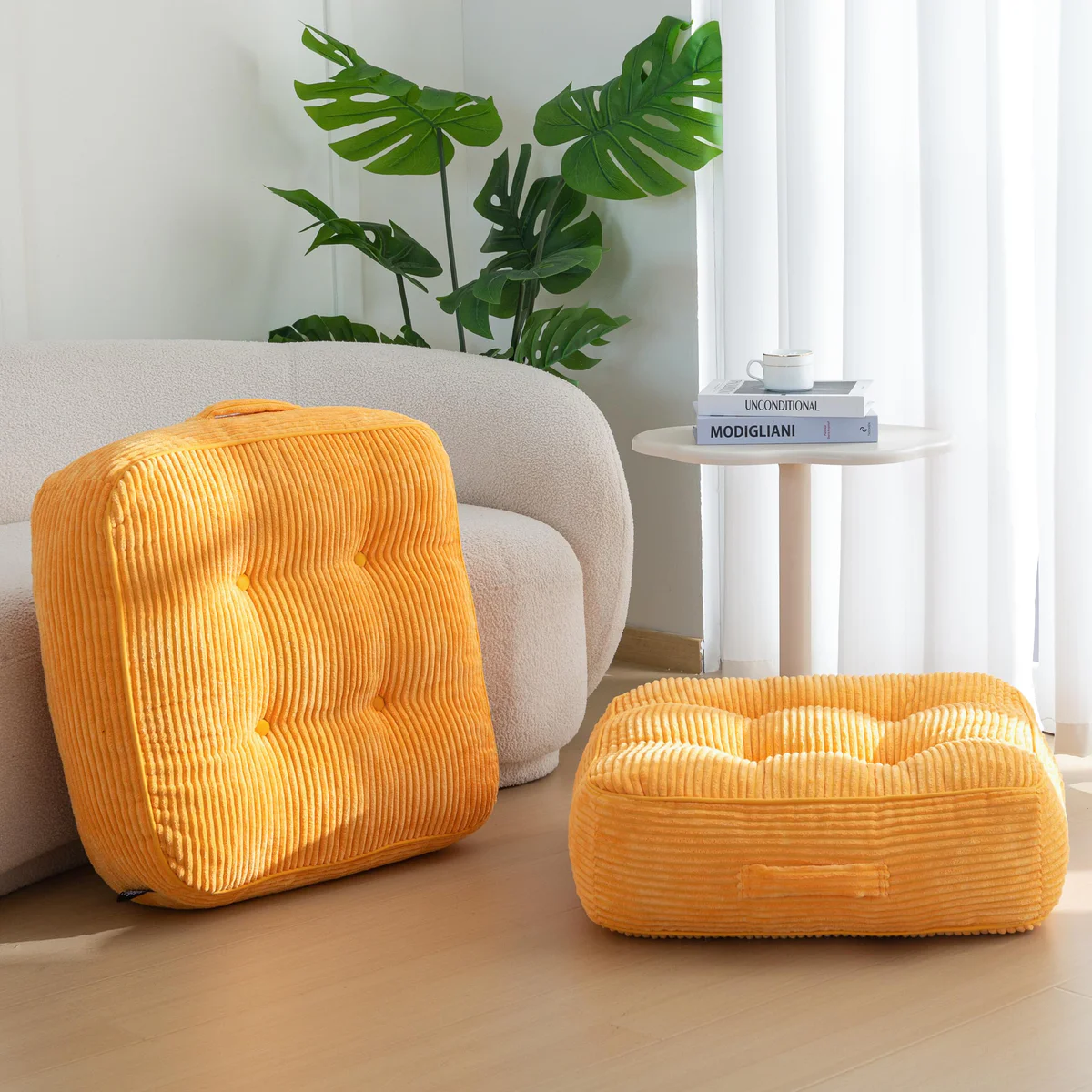 HIGOGOGO Floor Pillow Cushion Square Tufted Corduroy