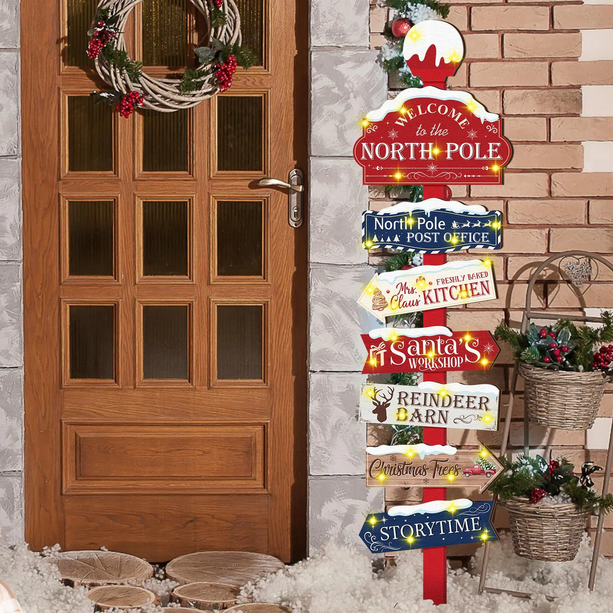 Cinnvoice North Pole Christmas Directional Sign