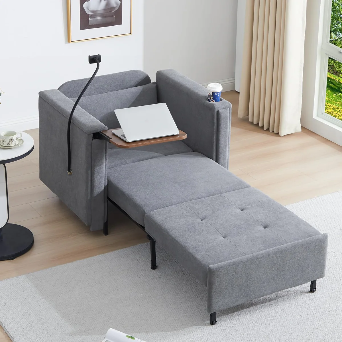 LEVNARY 3-in-1 Convertible Sleeper Chair Pull Out Bed, Single Sofa Chair Sleeper Table
