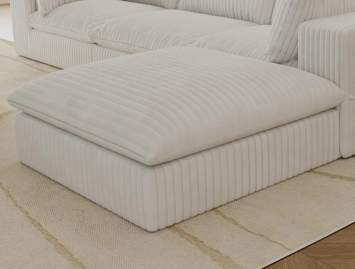Plush Corduroy Cloud Modular Sectional Sofa Couches for Ottoman (White) White Ottoman