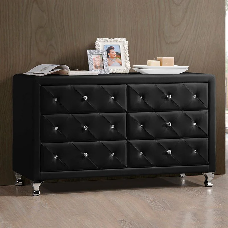 Baxton Studio Luminescence Black Faux Leather Upholstered Dresser