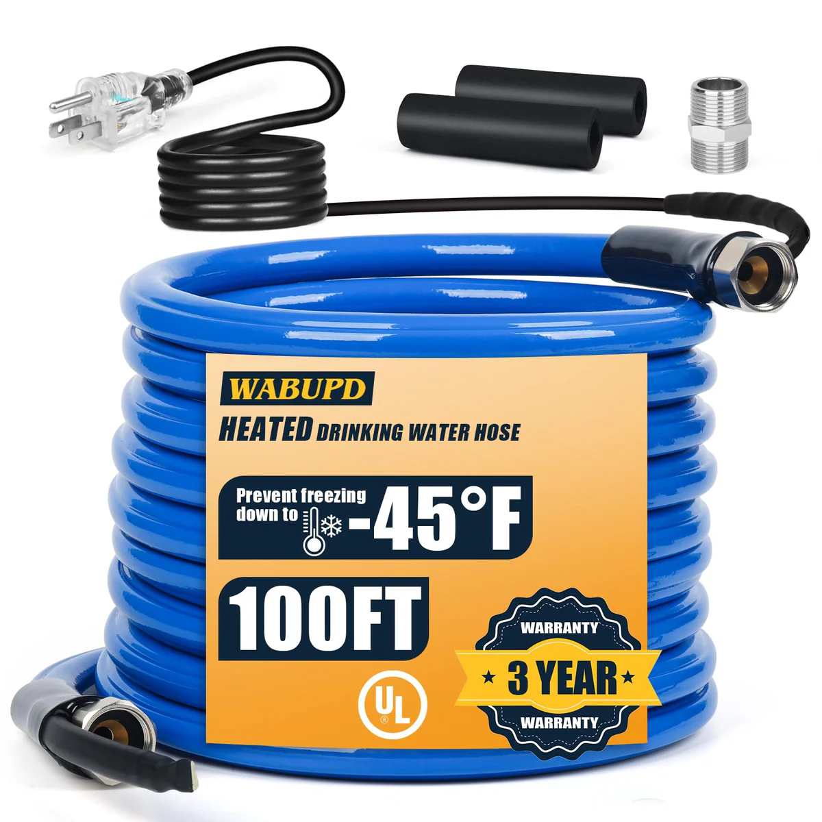 WABUPD 100FT Heated Drinking Water Hose, Anti-Freeze -45°F