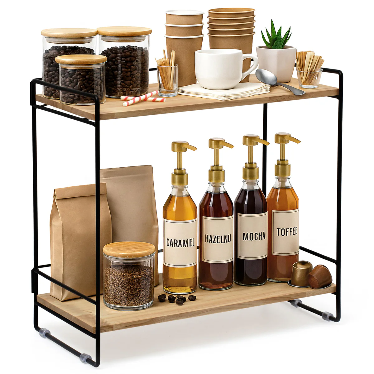 LIBKEN Wooden Coffee Bar Rack