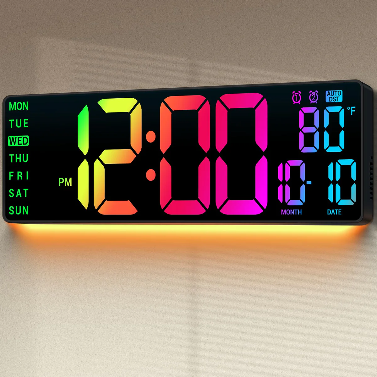 Lot #3275Y: ANSOPER Digital LED Wall Clock with Te | MAC.BID