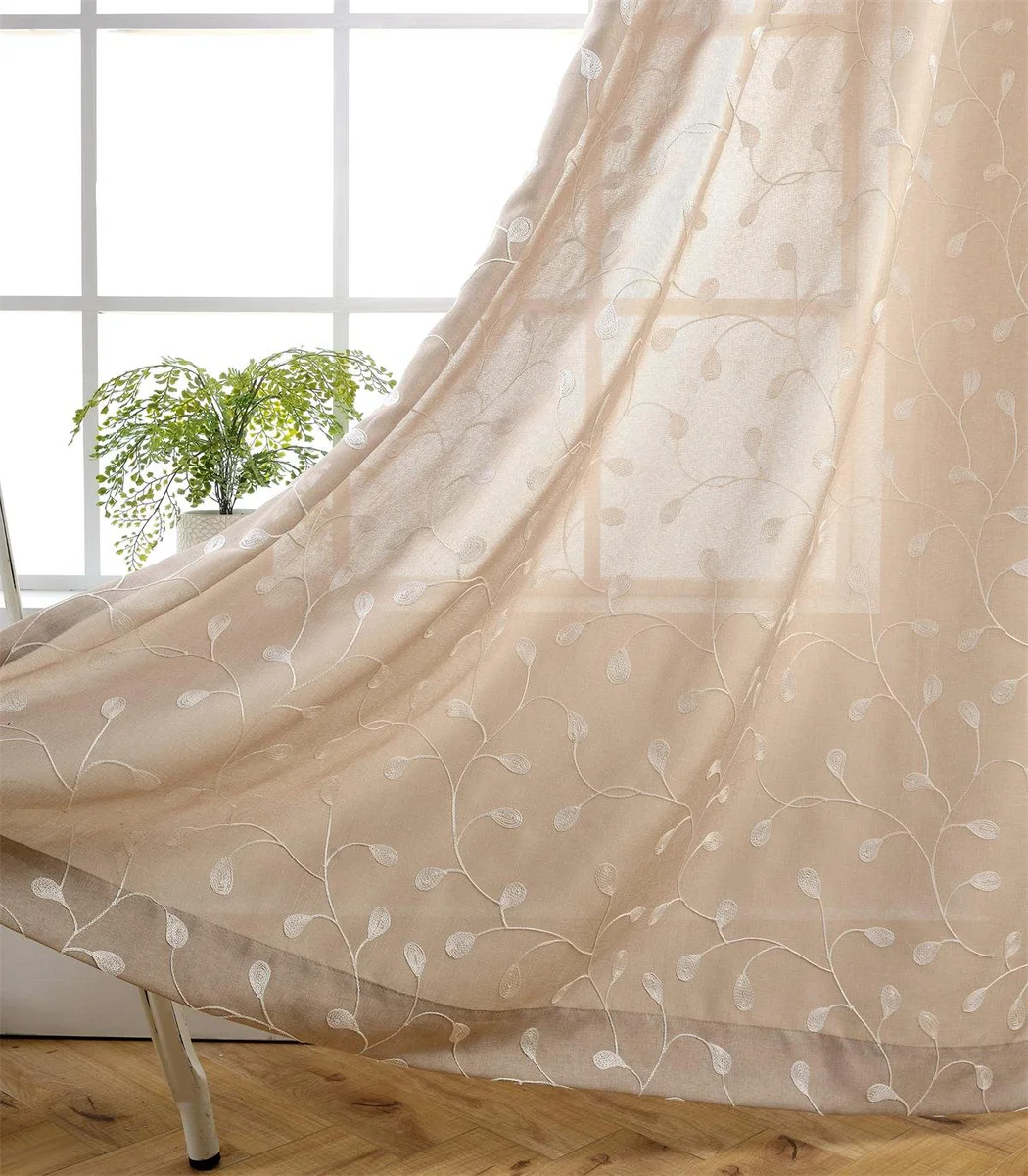 MIUCO Floral Embroidered Semi Sheer Curtains