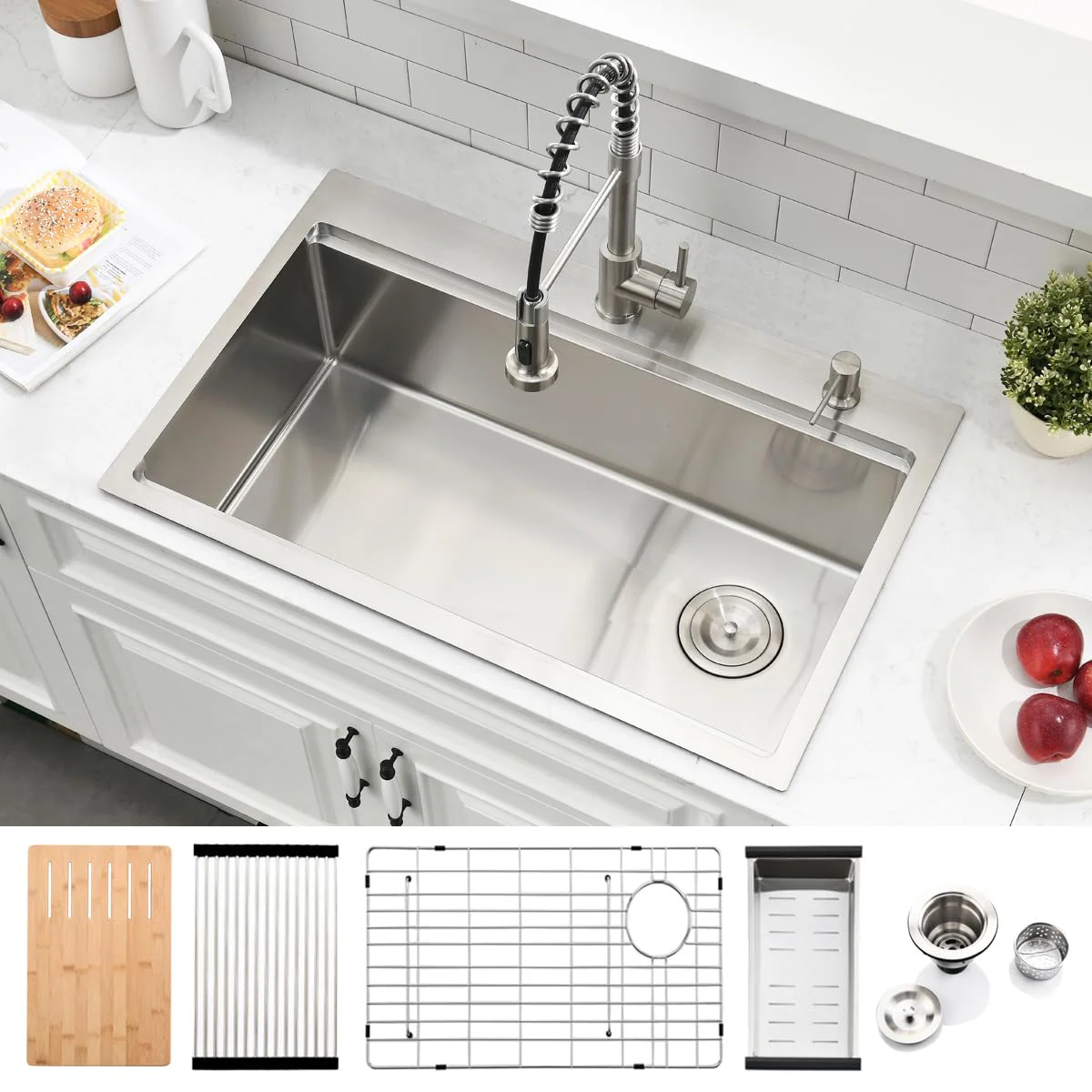 SZBAQTM Undermount Stainless Steel Kitchen Sink Workstation