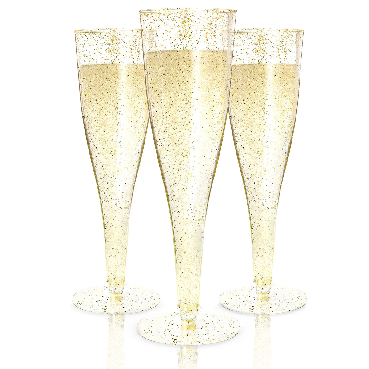 Prestee Gold Glitter Plastic Champagne Flutes