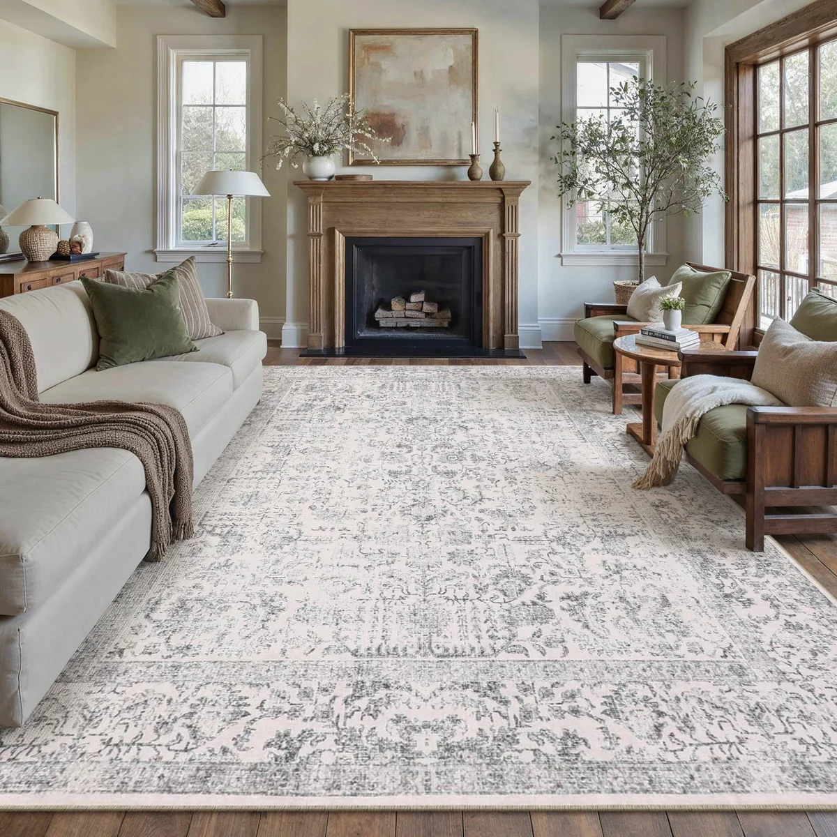 BERTHMEER Distressed Vintage Floral Area Rug