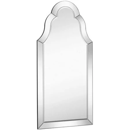 Hamilton Hills Designer Mirror Framed Vanity Mirror | Tall Rounded Top Mirrored Edge Premium Silver Backed Glass Panel for Hanging in a Vanity  Closet  Entry or Bathroom (21  W x 43  H)