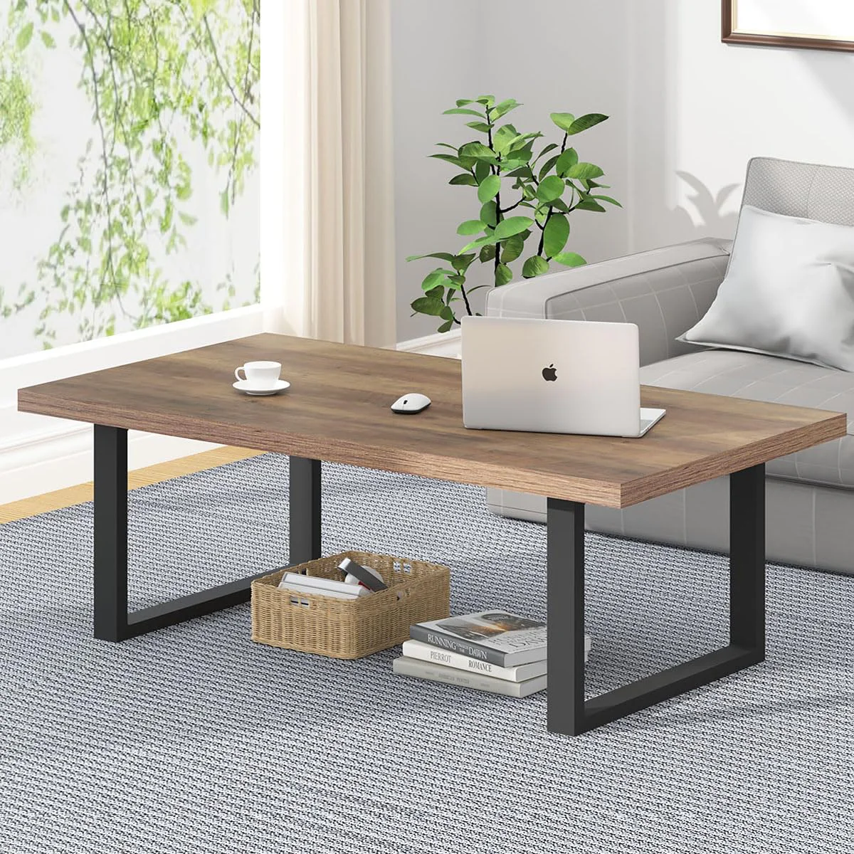 IBF Rectangular Wood Coffee Table with Metal Legs