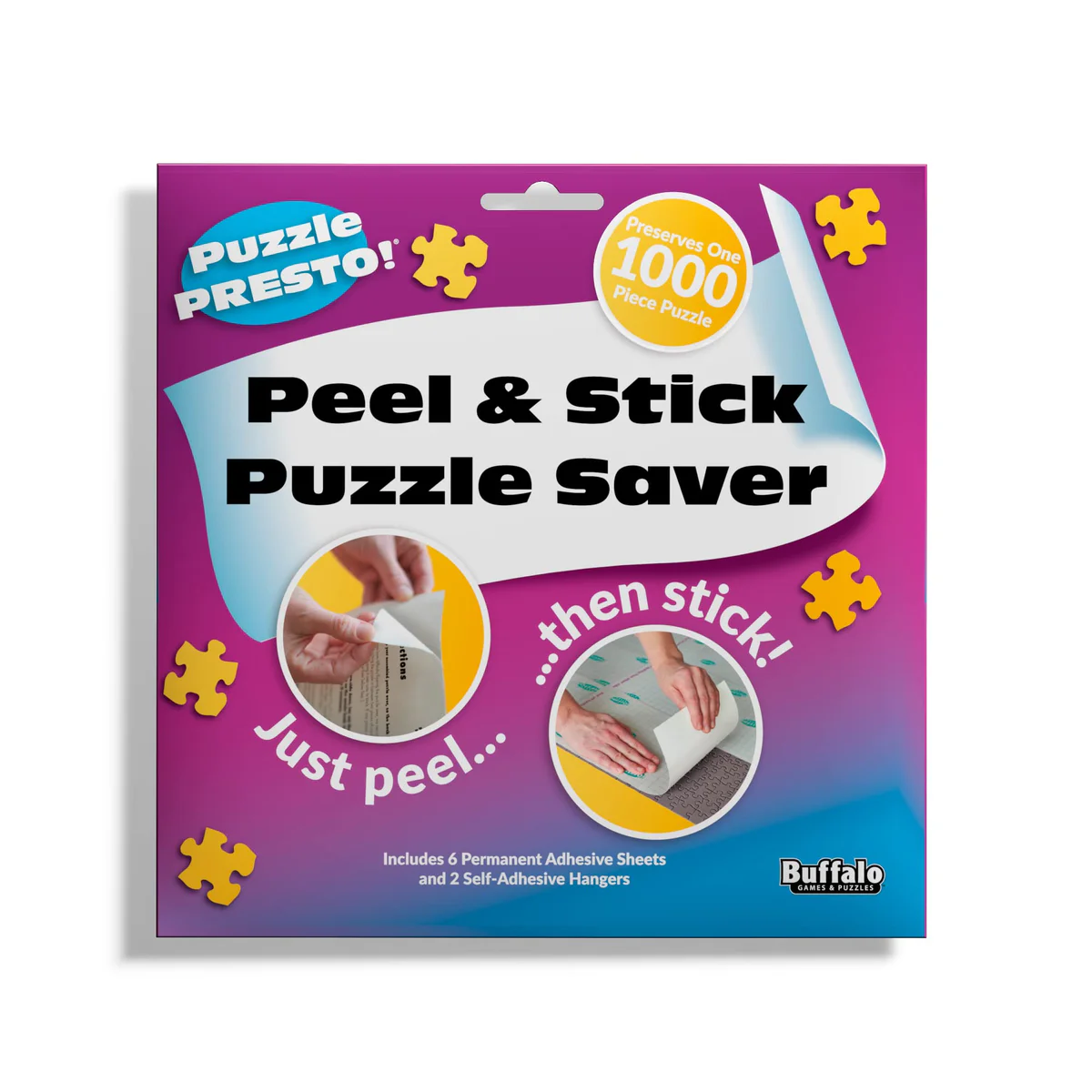 Buffalo Games Peel & Stick Puzzle Saver Adhesive Sheets Incl Hangers