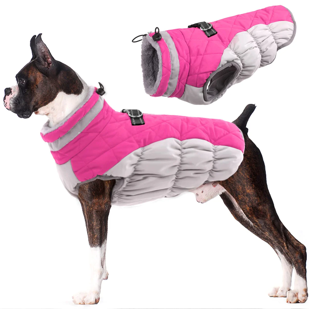 Lelepet Windproof Fleece Dog Jacket with Harness
