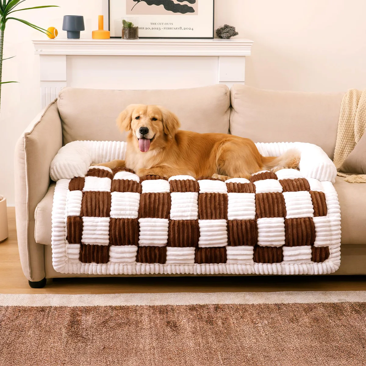 FUNNY FUZZY Quilted Plush Pet Sofa Protector