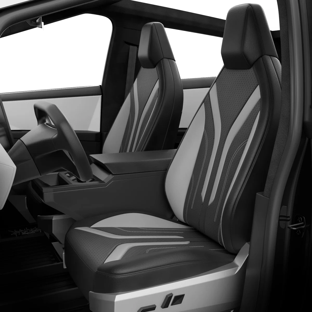Tesla Cybertruck (2024-2026) - Black/Grey Seat Covers (Full Set)