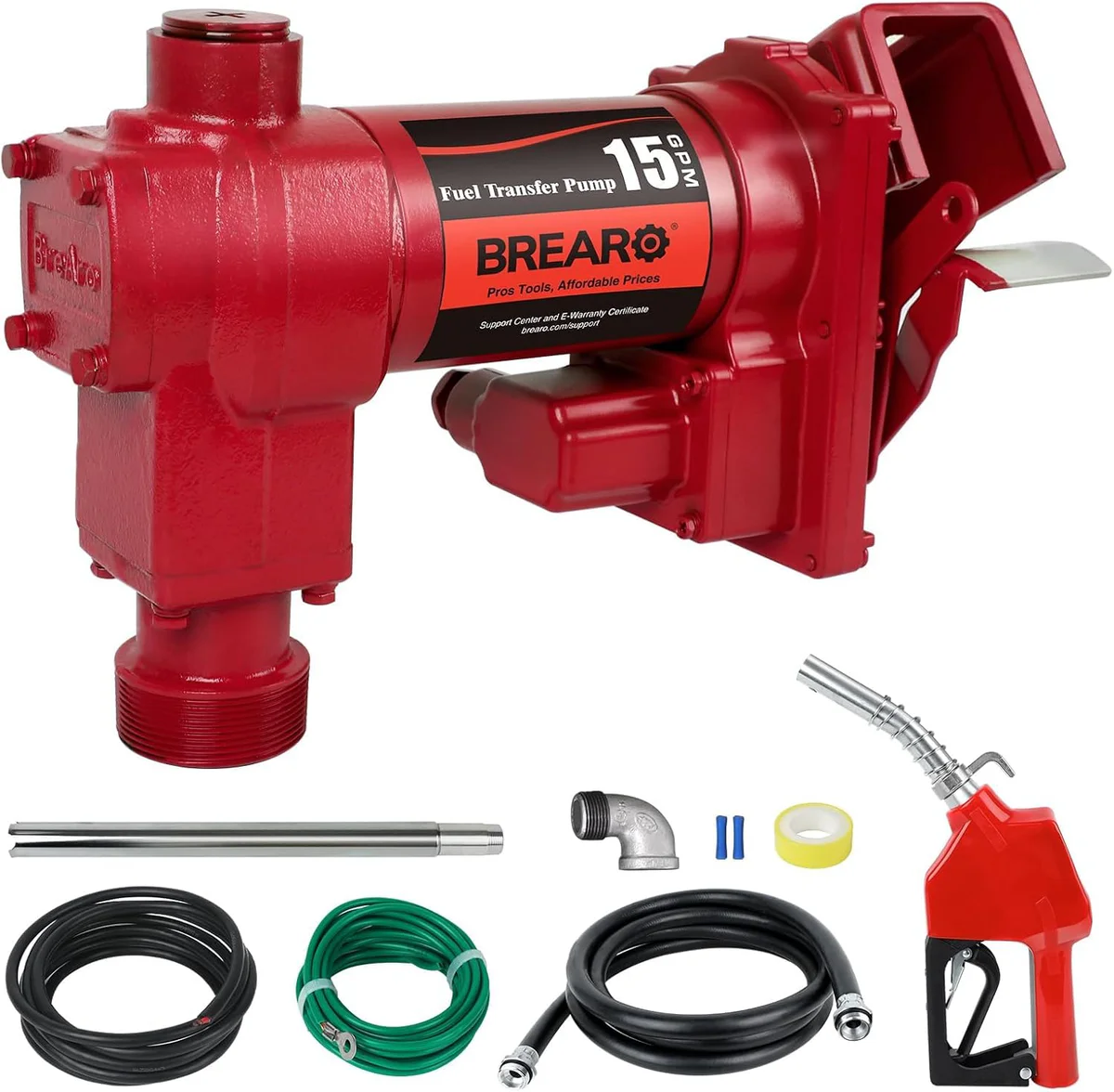 BreAro 15 GPM Fuel Transfer Pump with Automatic Nozzle