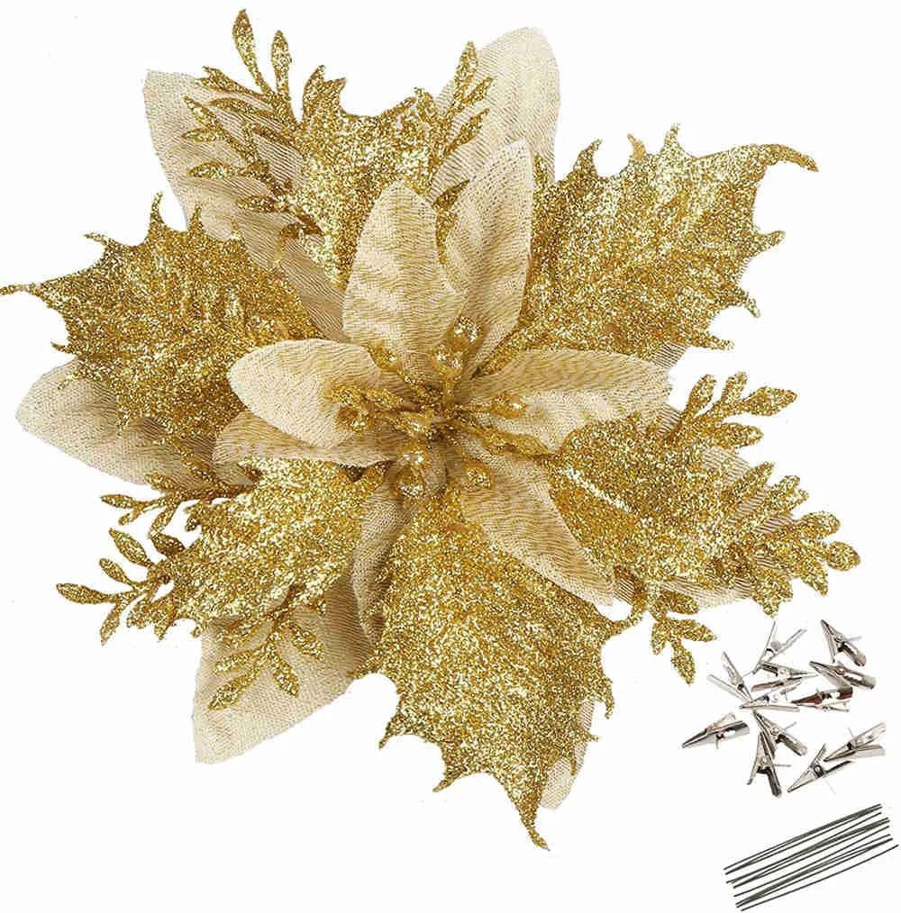 GREENTIME Glitter Poinsettia Christmas Ornament